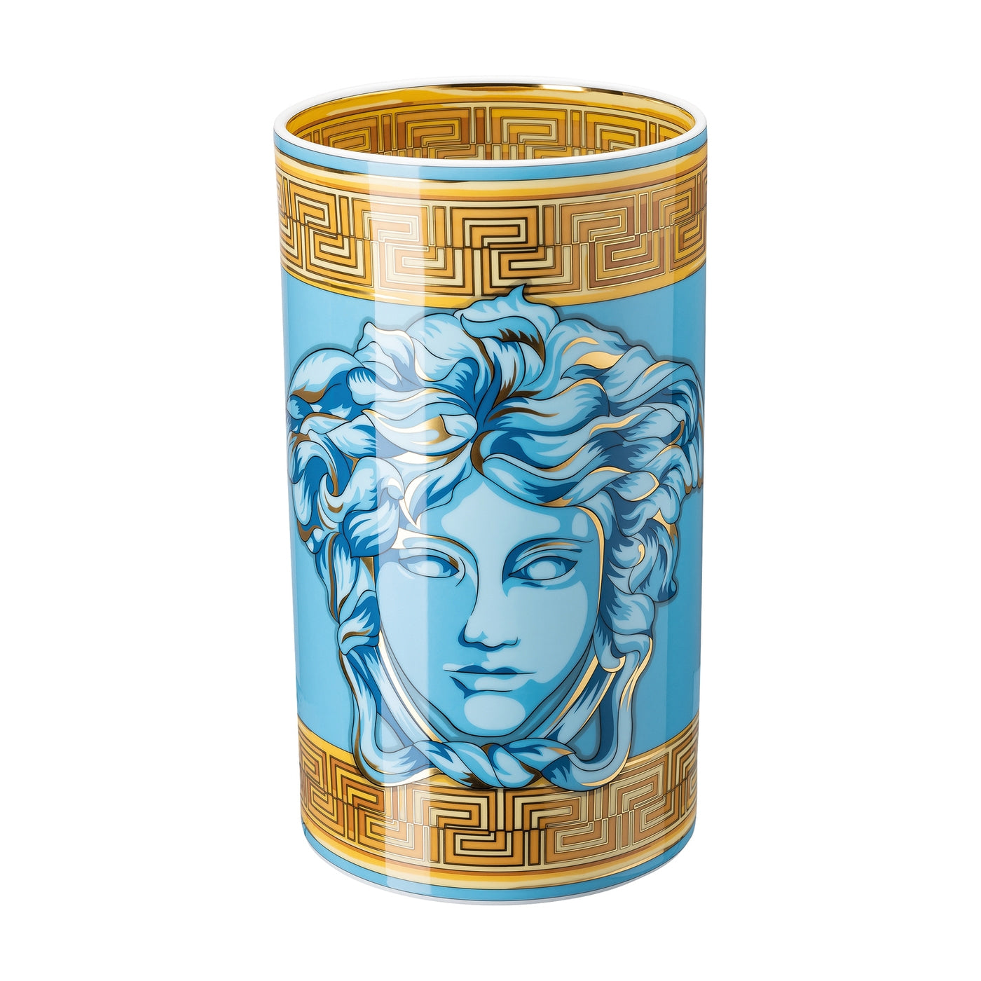 LLOYD AND PAUL HOME LUXURIES VERSACE MEDUSA AMPLIFIED BLUE COIN VASE