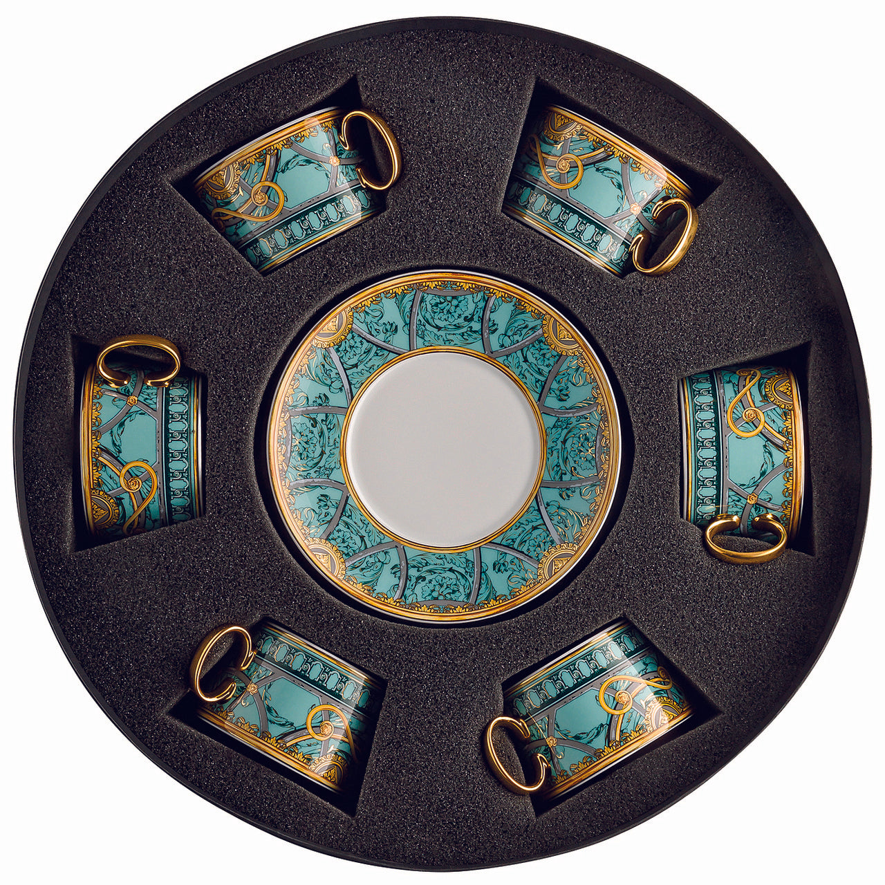 Versace Scala Palazzo Verde Tea Cup - Set With 6 Tea Cups & Saucers