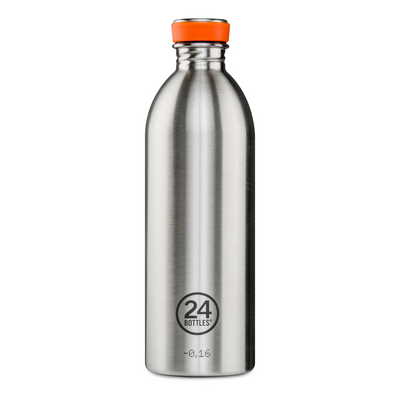 24Bottles Urban 1L Brushed Steel water bottle - Large 1000ml lightweight stainless steel flask, industrial luxury design for Lloyd & Paul