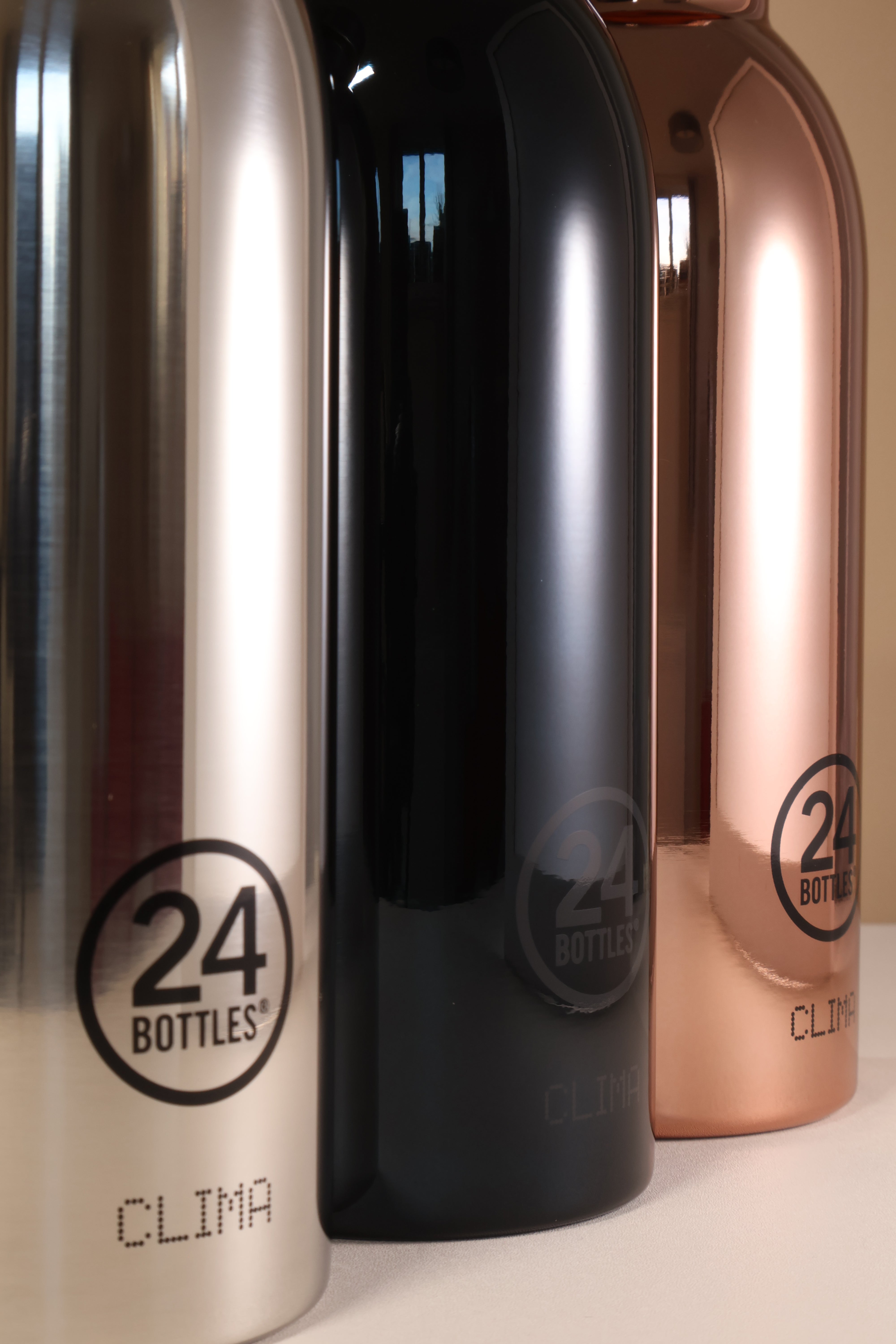 24Bottles Clima Bottle in Rose Gold - 500ml insulated stainless steel water bottle with 24-hour cold thermal technology, luxury finish for Lloyd & Paul