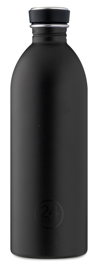 24Bottles Urban 1L Tuxedo Black bottle - Matte stone finish 1-litre lightweight reusable bottle, premium minimalist hydration by Lloyd & Paul.