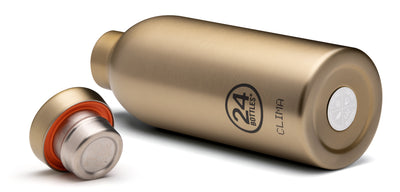 24Bottles Clima Bottle in Gold - 500ml insulated stainless steel water bottle with 24-hour cold thermal technology, luxury finish for Lloyd & Paul