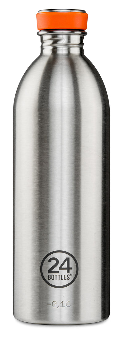 24Bottles Urban 1L Brushed Steel water bottle - Large 1000ml lightweight stainless steel flask, industrial luxury design for Lloyd & Paul