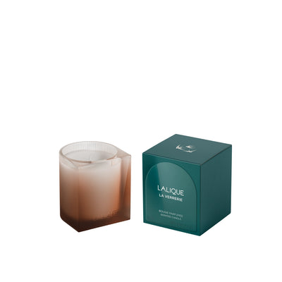 Candle in a Lalique container on a white background. La Verrerie, Scented Candle