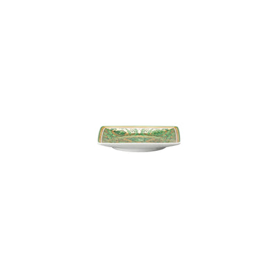 Versace Medusa Garland small decorative bowl in forest green, showcasing a detailed gold-tone garland rim and a central metallic Medusa motif, reflecting classic Baroque elegance.